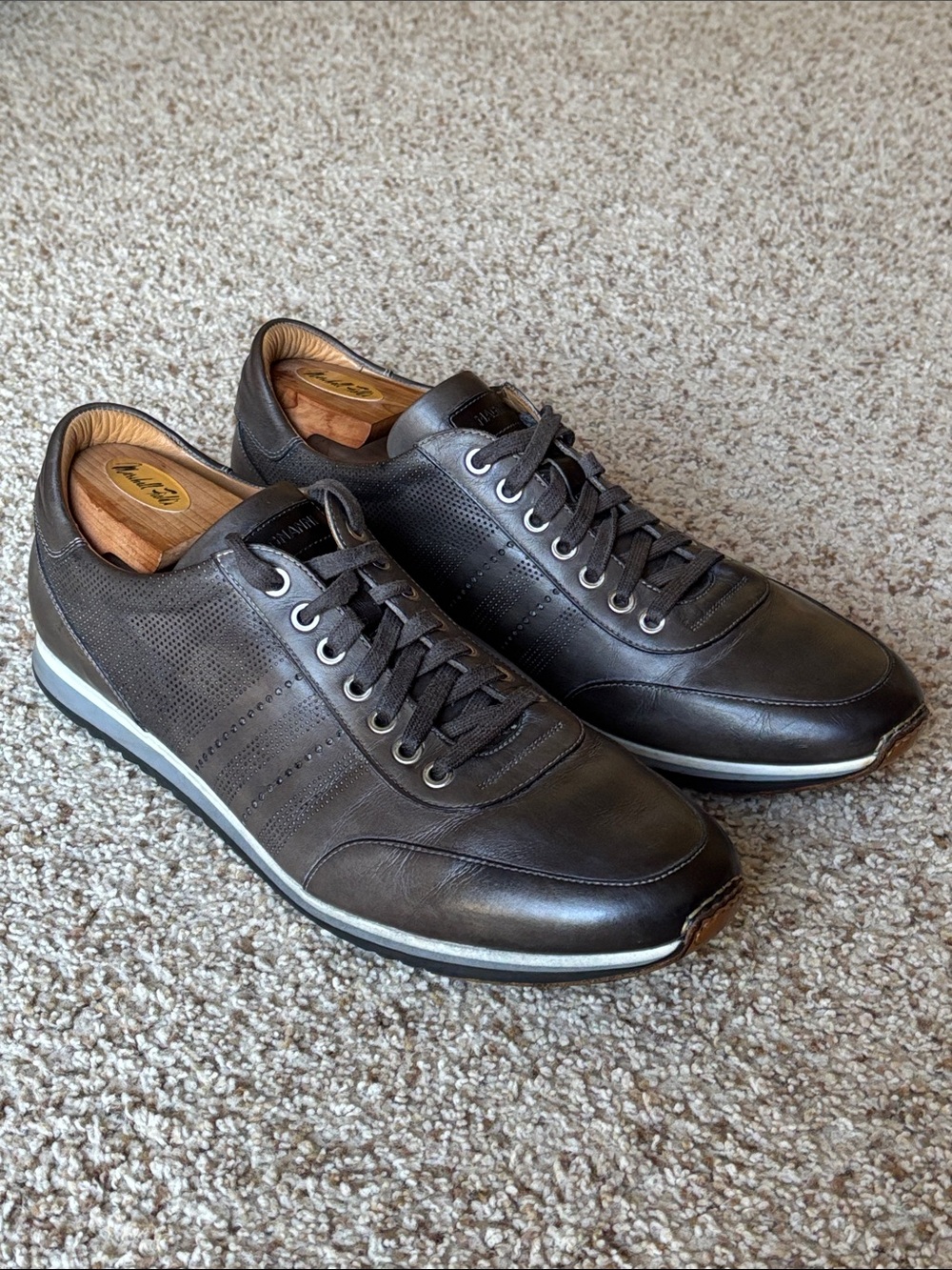*Luxury* Magnanni Merino Dark Gray Perforated Leather Dress Sneakers 11 M